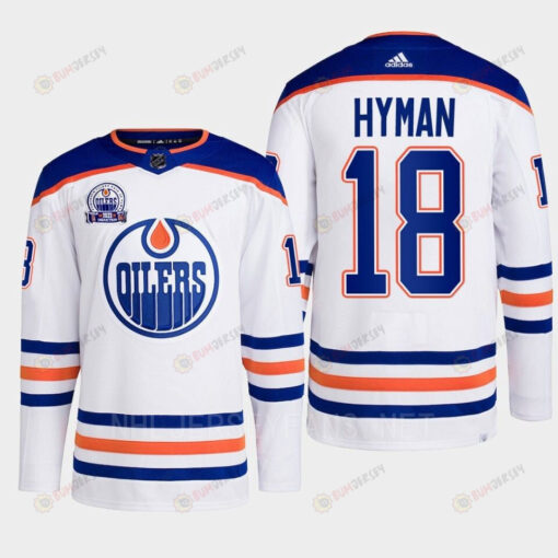 Zach Hyman 18 Edmonton Oilers White Jersey 2022 Lee Ryan Hall Of Fame Patch Away