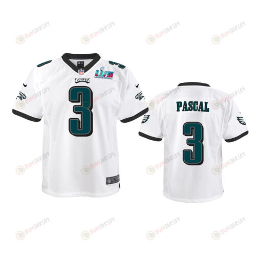 Zach Pascal 3 Philadelphia Eagles Youth Super Bowl LVII Game Jersey - White