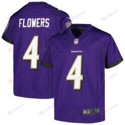 Zay Flowers 4 Baltimore Ravens Youth Jersey - Purple