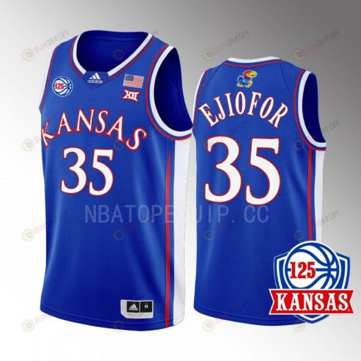 Zuby Ejiofor 35 Kansas Jayhawks Blue Men Jersey 2022-23 125th Anniversary Away