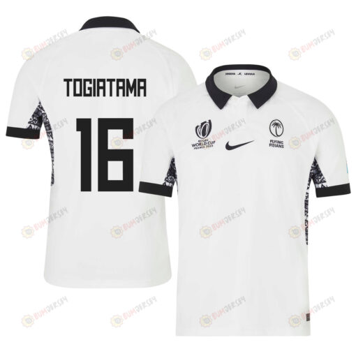 Zuriel Togiatama 16 Fiji 2023 Rugby World Cup Home Stadium Jersey - White