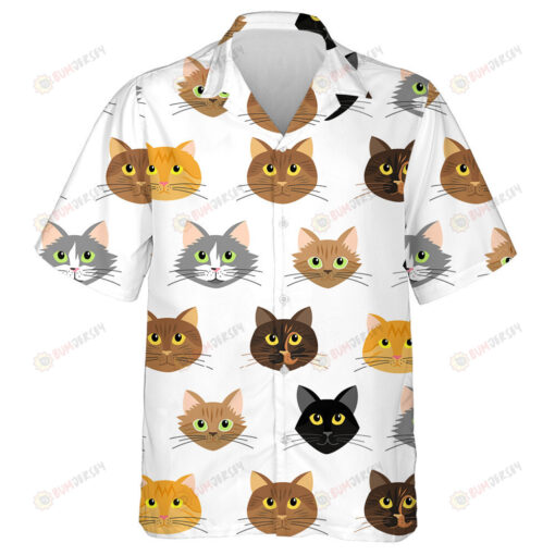 ?artoon Cat's Heads On White Background Hawaiian Shirt