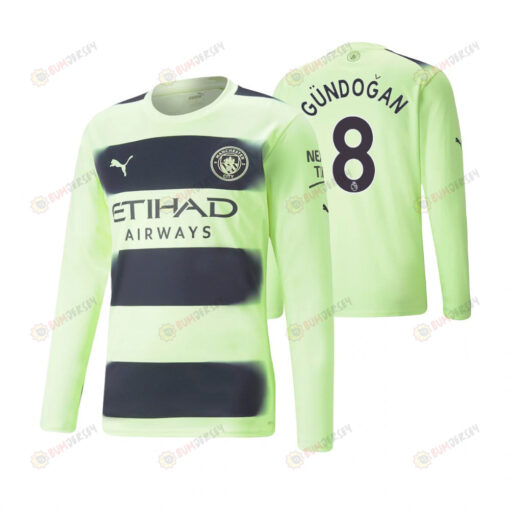 ilkay Gundogan 8 Manchester City 2022-23 Third Long Sleeve Jersey - Neon Green