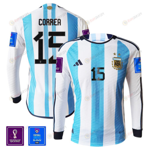 ?ngel Correa 15 Argentina 2022-23 Home Men Long Sleeve Jersey National Team World Cup Qatar