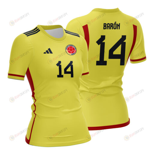 ?ngela Bar?n 14 Colombia 2023 Women Home Jersey - Yellow - All Over Printed Jersey