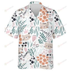 ?ute Hand Drawn Cats And Florals Hawaiian Shirt